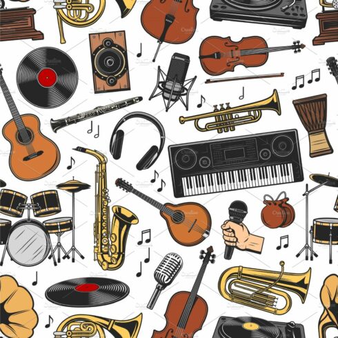 Musical instruments seamless pattern cover image.