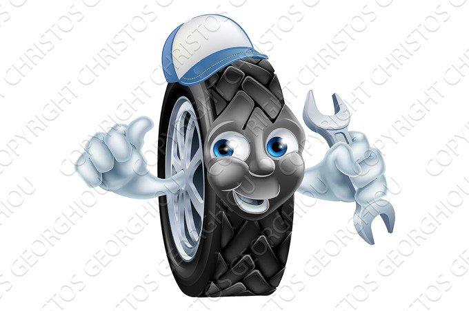 Tyre mechanic cartoon mascot cover image.