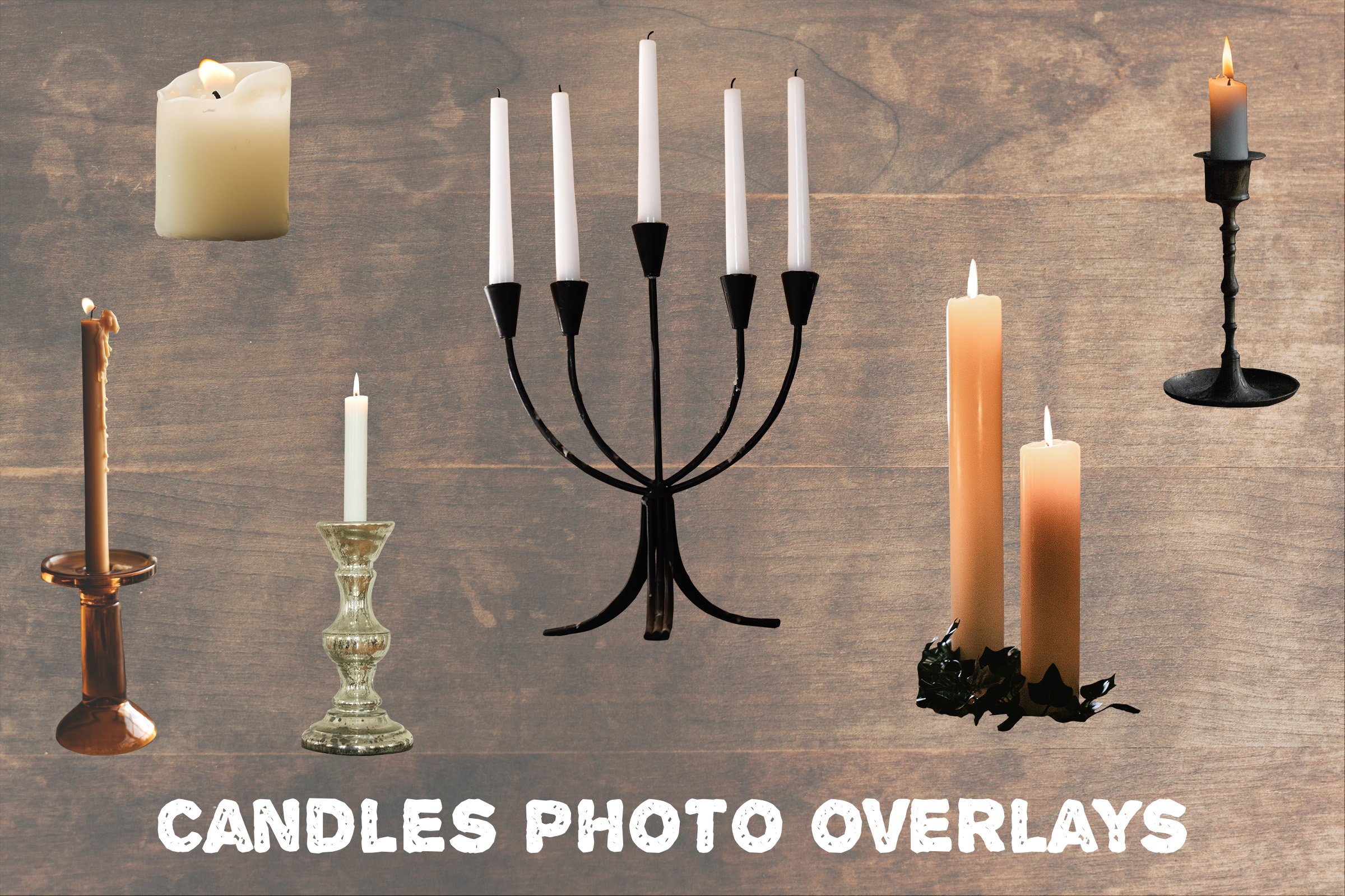 Candle holders, wax candles overlays cover image.