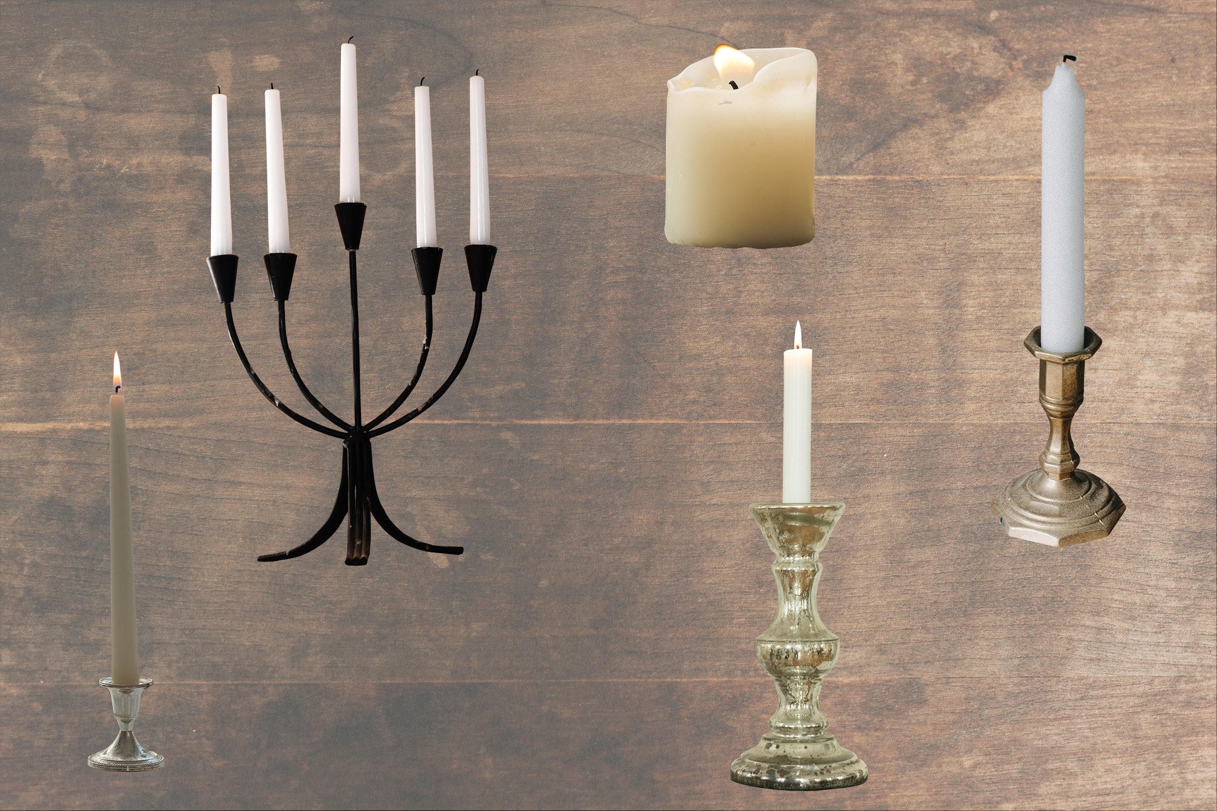 Candle holders, wax candles overlays preview image.
