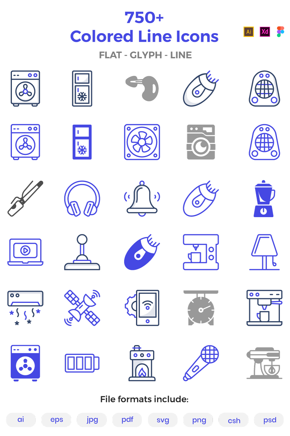 750+ Colored Line Icon pinterest preview image.