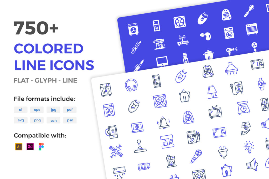 750+ Colored Line Icon - MasterBundles
