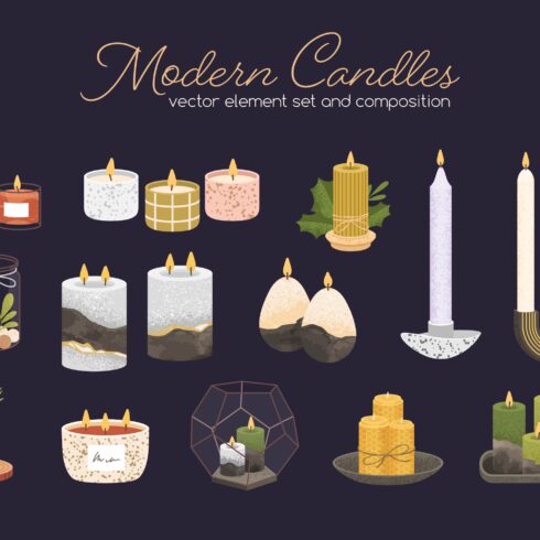 Modern candles set + composition cover image.