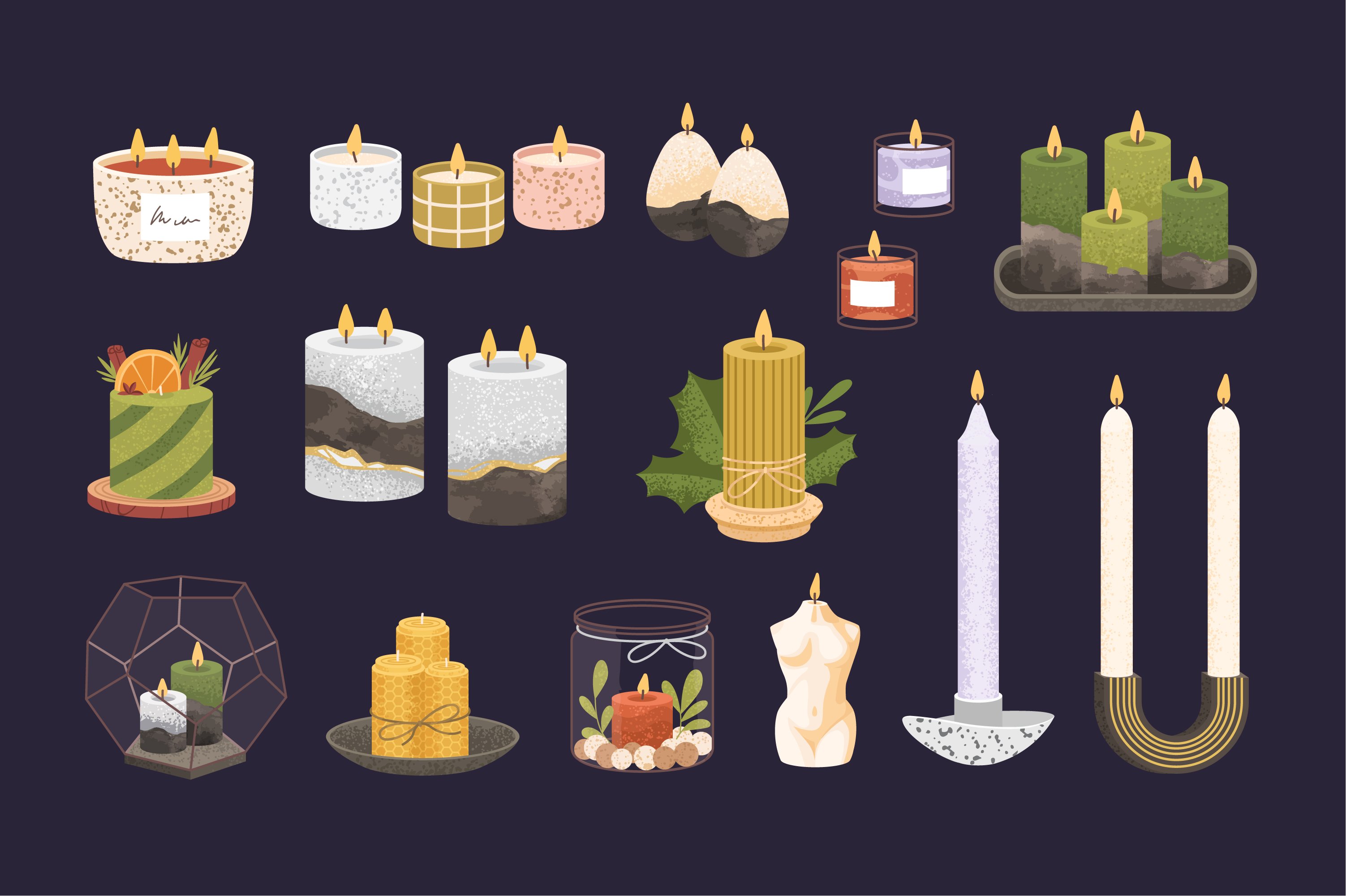Modern candles set + composition preview image.