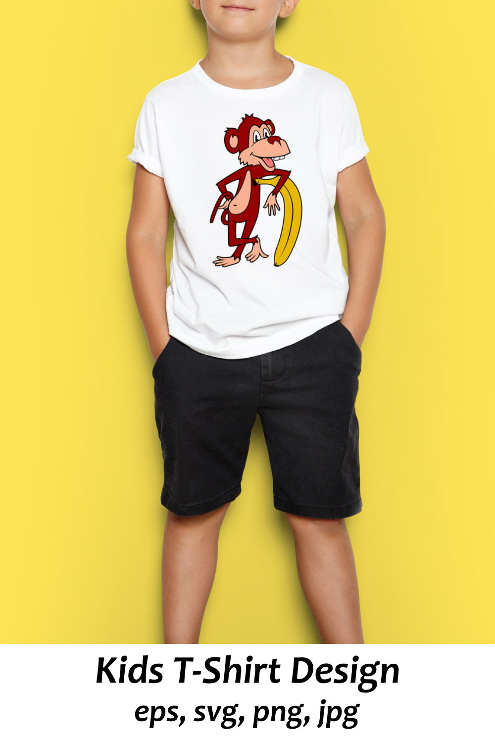 Cartoon Monkey Sublimation Kids T-Shirt Design pinterest preview image.