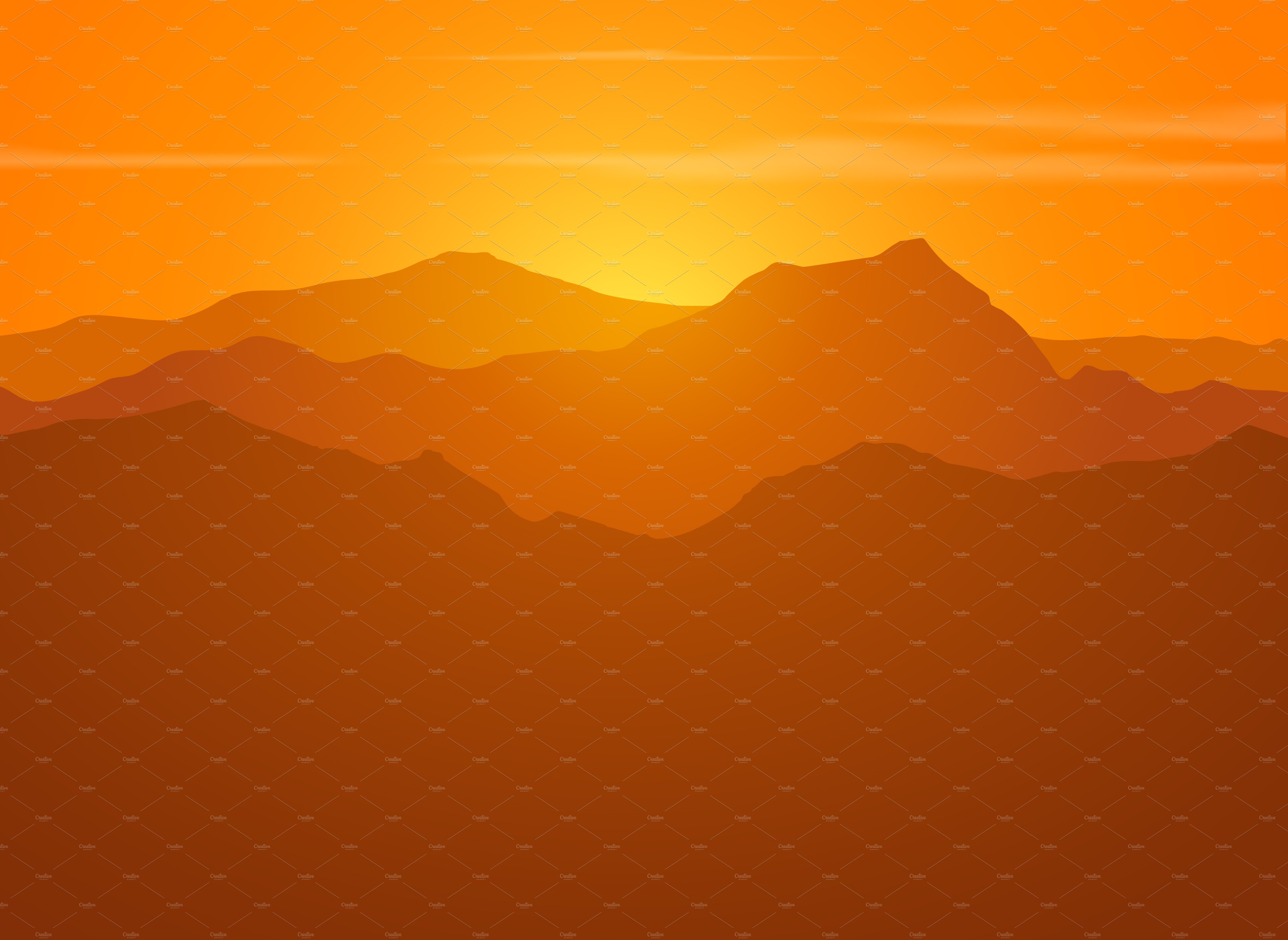 Mountain range over sunset. Vector. preview image.