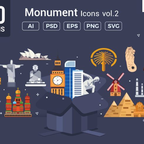 Flat Vector Icons Monument Pack V2 cover image.