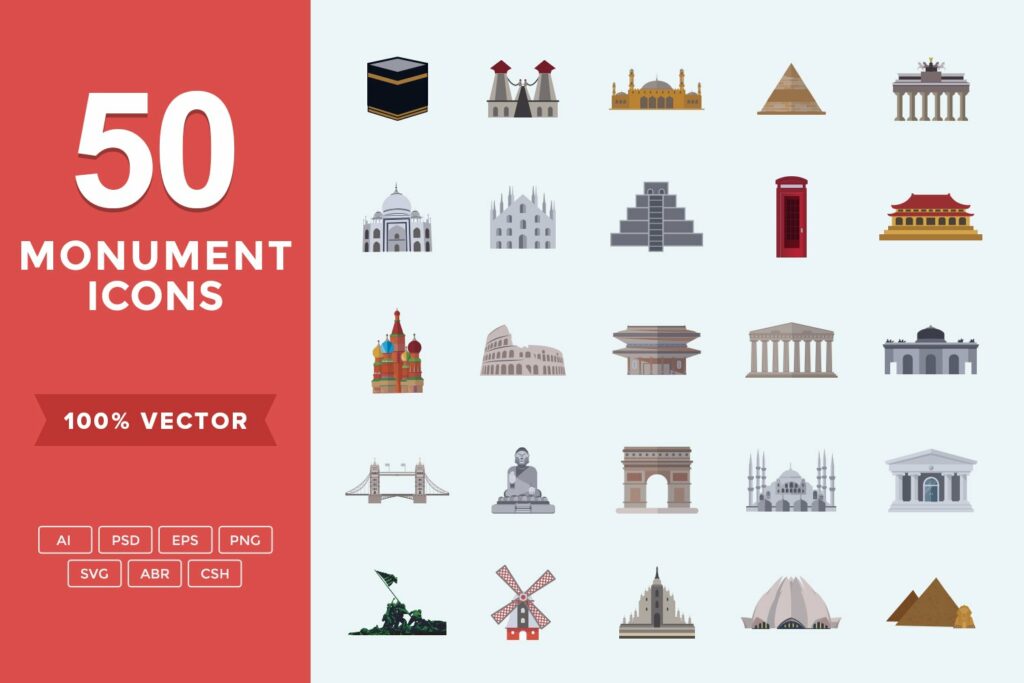 Flat Icons Monuments Set – MasterBundles