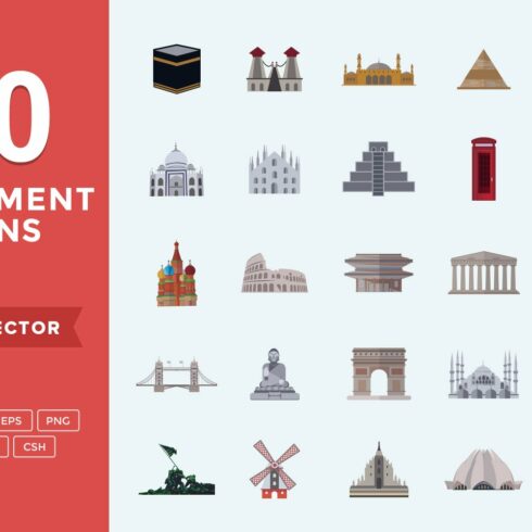 Flat Icons Monuments Set cover image.