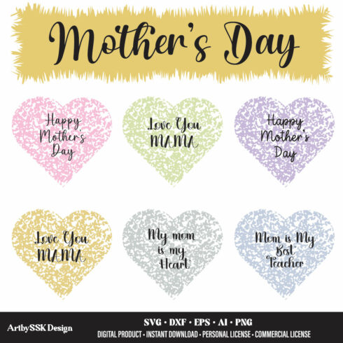 Happy Mother's Day SVG, Mothers Day SVG Bundle Instant Download Full vectors 100% Editable and Scalable CMYK colors Print ready cover image.