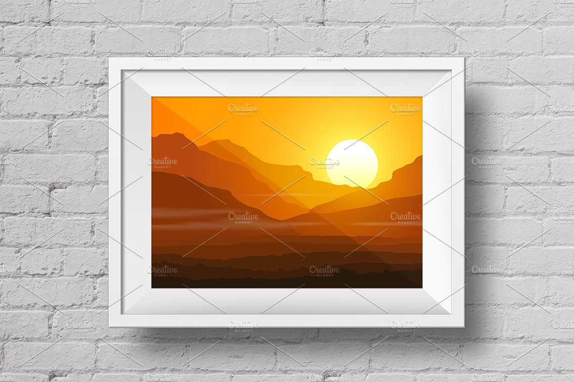 Mountains at Sunset. Vector set. preview image.