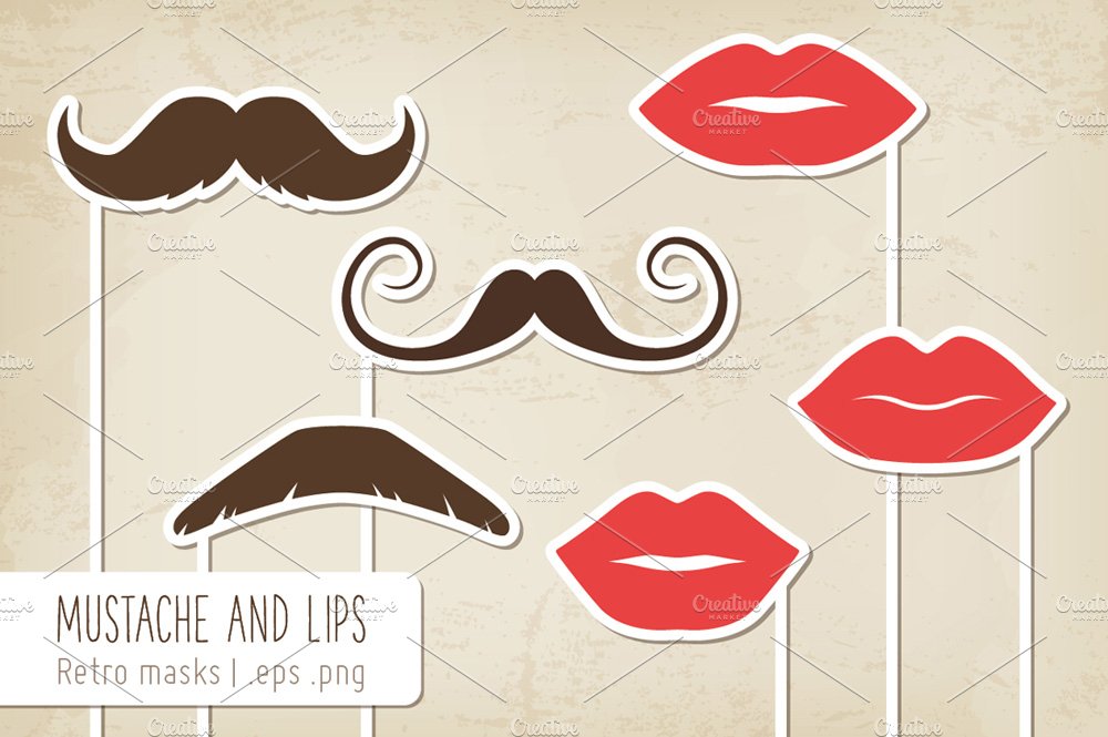 Retro moustaches and lips cover image.