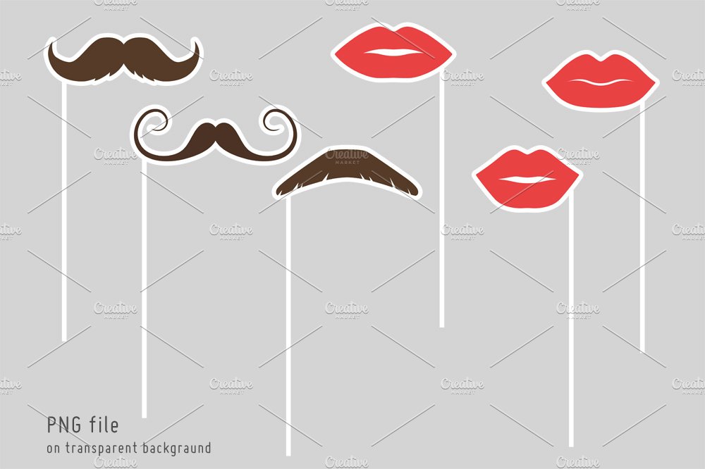 Retro moustaches and lips preview image.