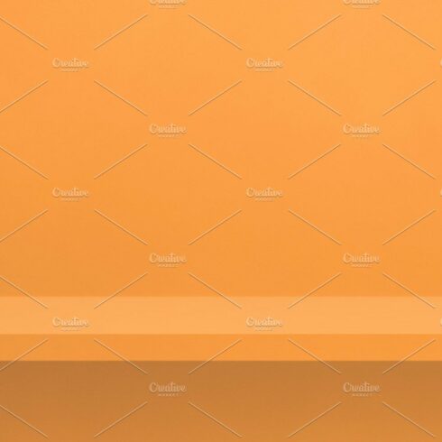 Empty shelf on light orange wall. Background template. Horizonta cover image.