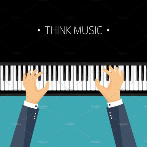 Vector illustration. Musical flat background. Piano key, keyboard. Melody. ... cover image.