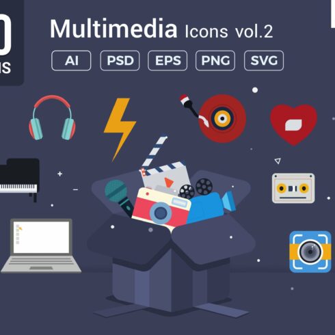 Flat Vector Icons Multimedia Pack V2 cover image.