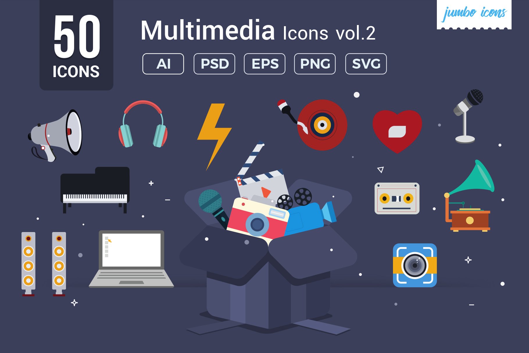 Flat Vector Icons Multimedia Pack V2 cover image.