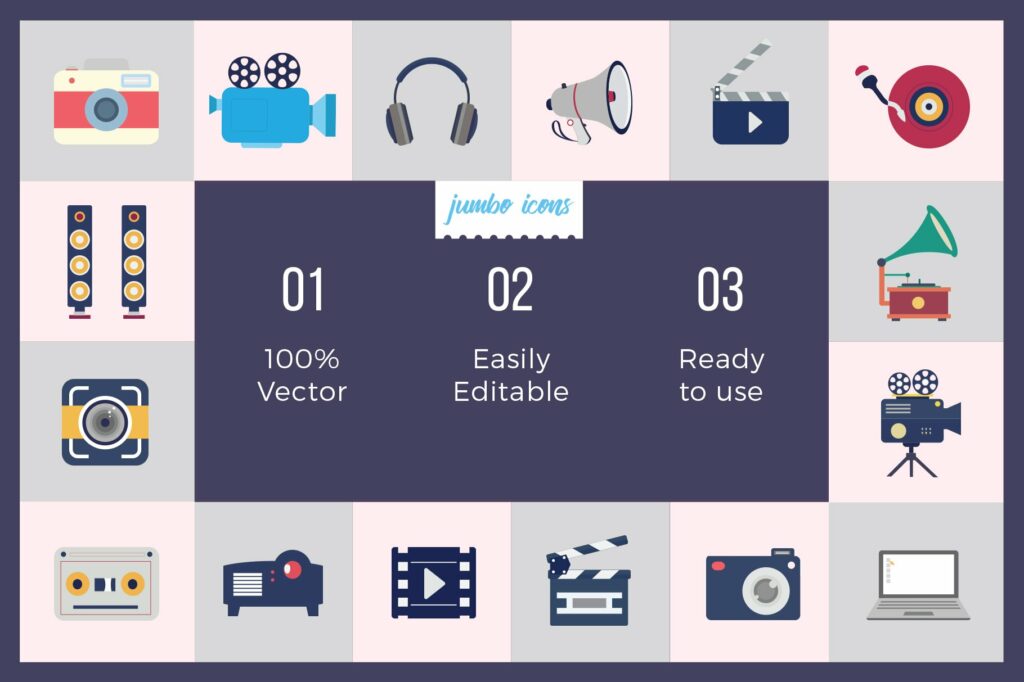 Flat Vector Icons Multimedia Pack V2 – MasterBundles