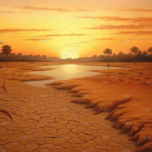 Dry land at sunset, representing drought and lack of water, climate change ... cover image.