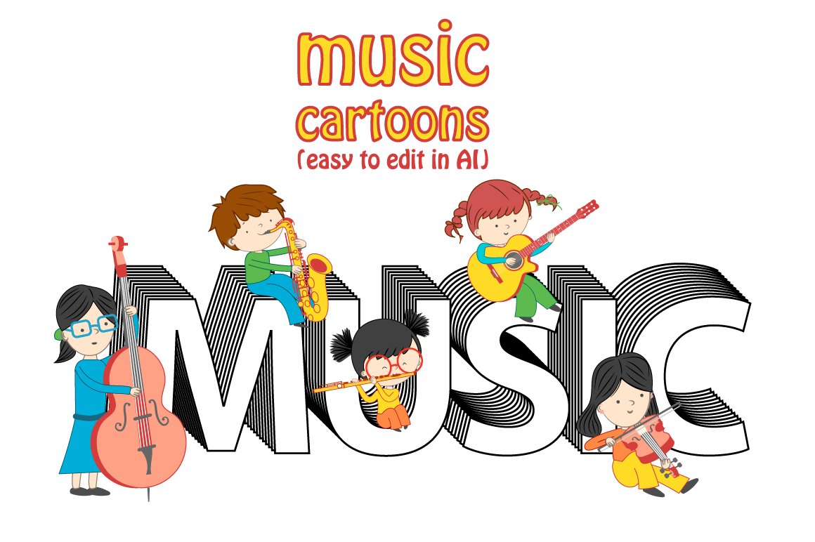 Set of music cartoons cover image.