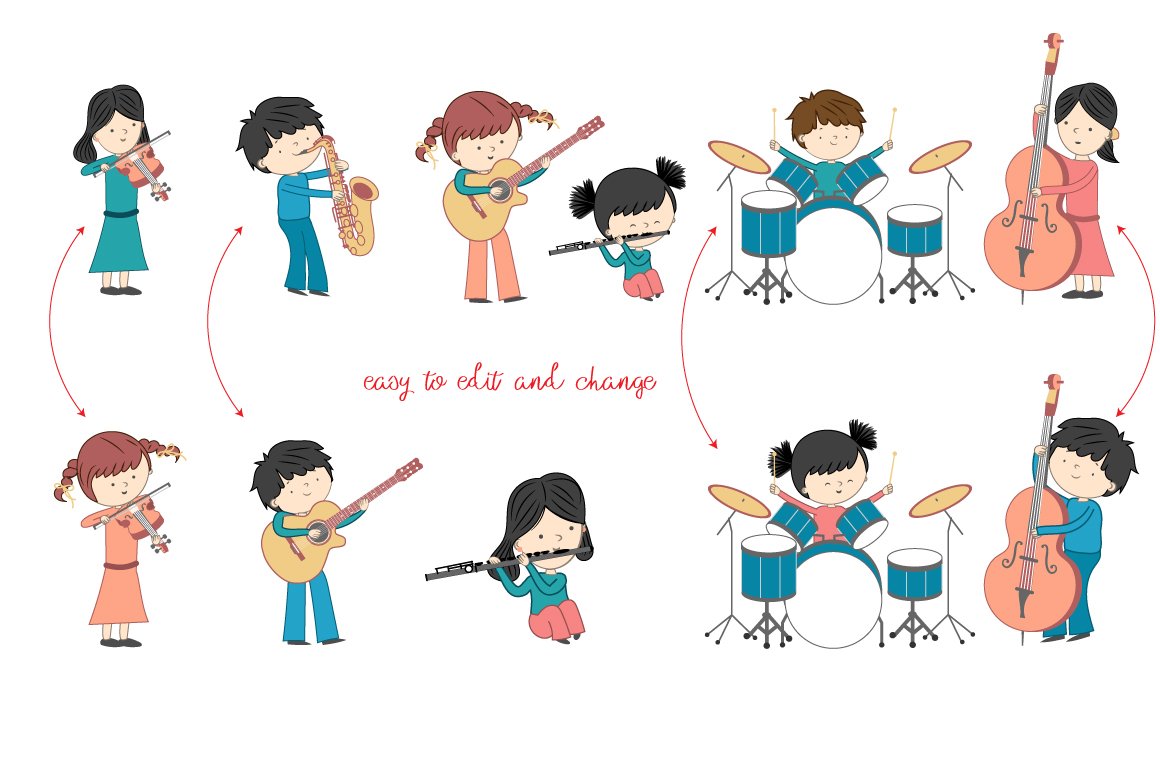 Set of music cartoons preview image.