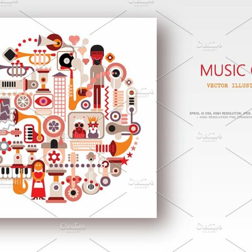 Music City round shape vector design cover image.