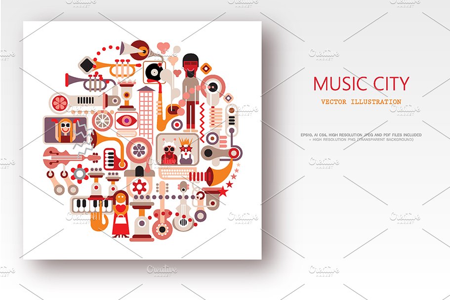 Music City round shape vector design cover image.