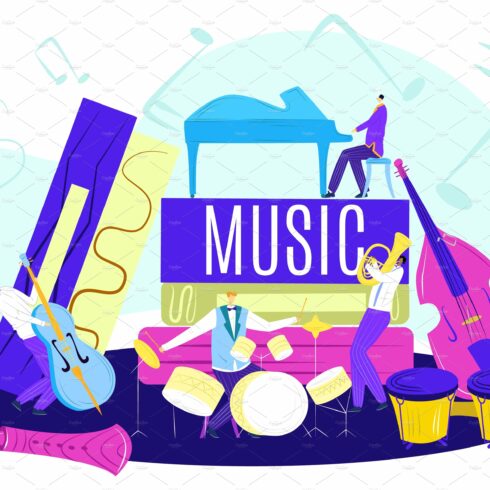 Music class concept, vector cover image.