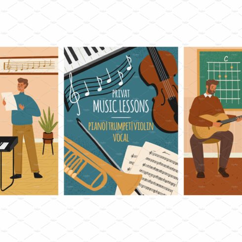 Private music lesson class vector cover image.