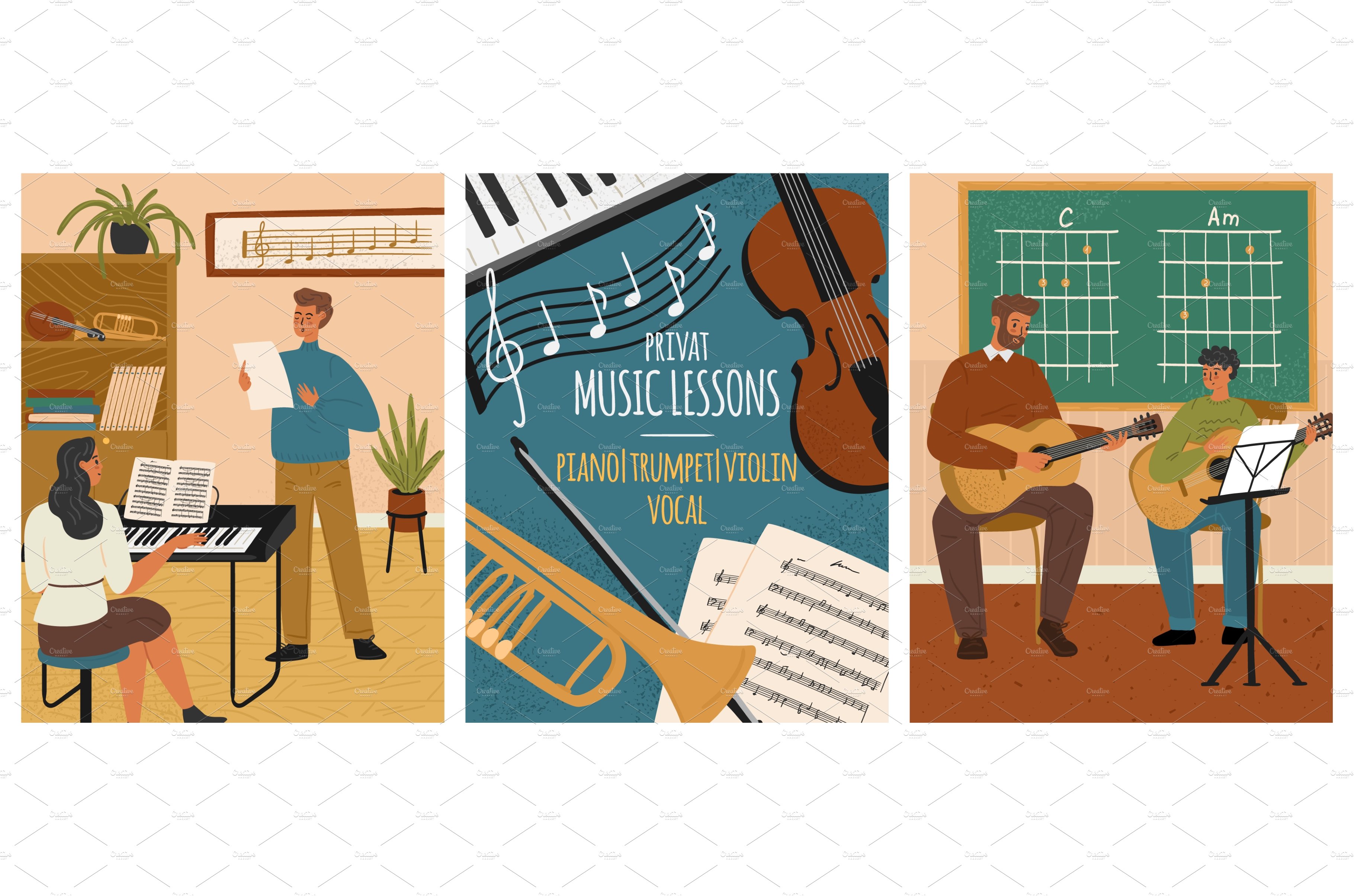 Private music lesson class vector cover image.