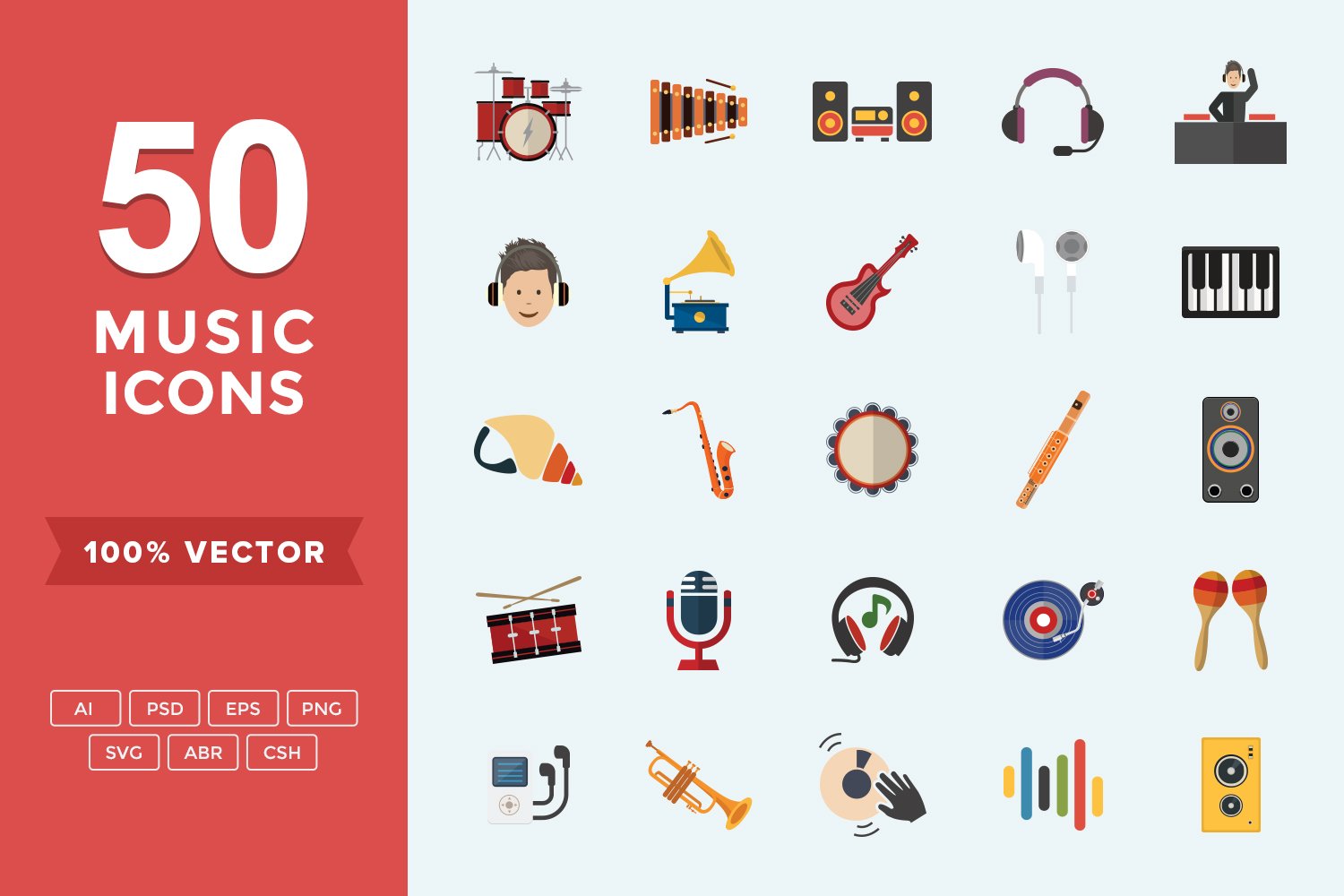 Flat Icons Music Set cover image.