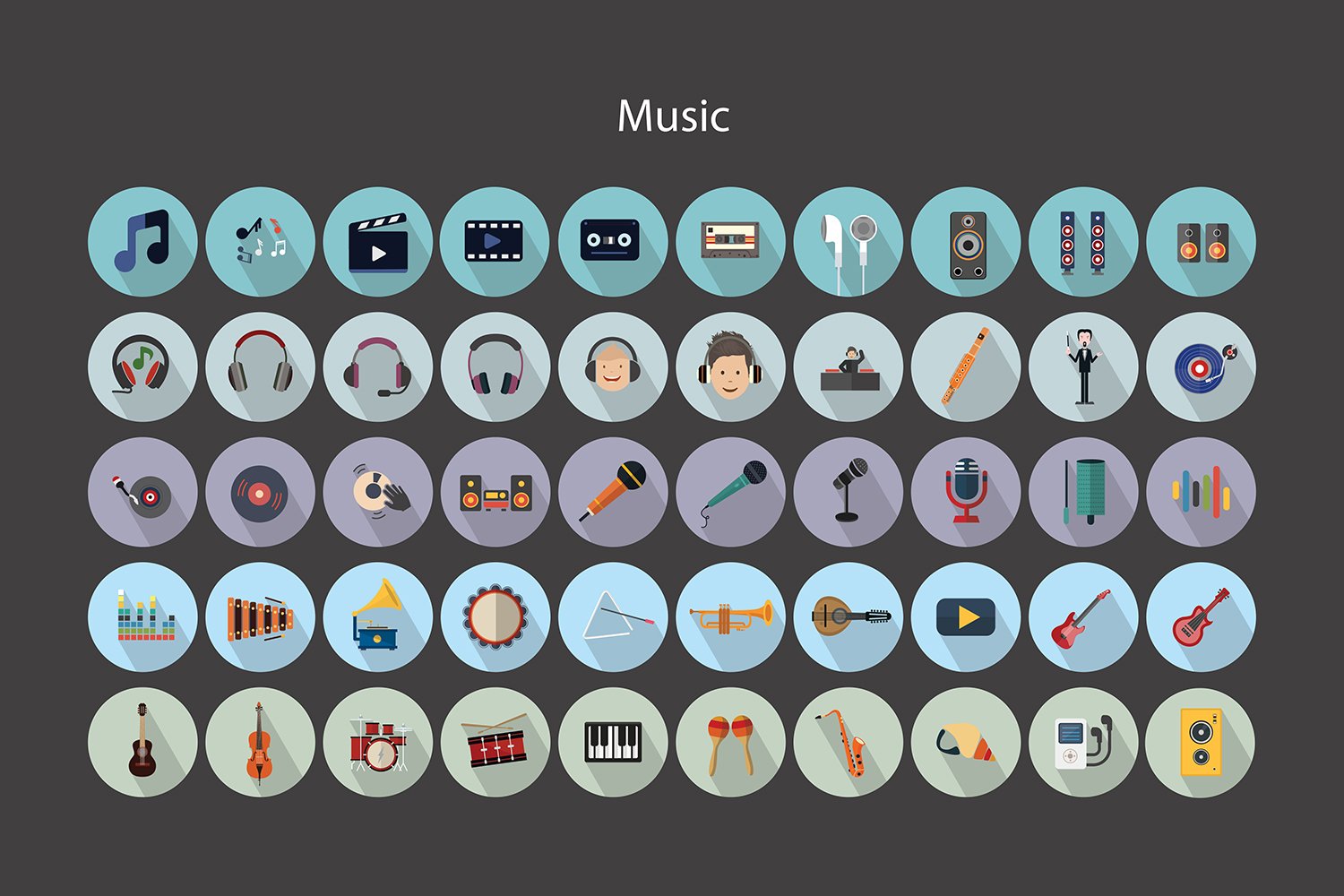 music color flat vector icons5 937