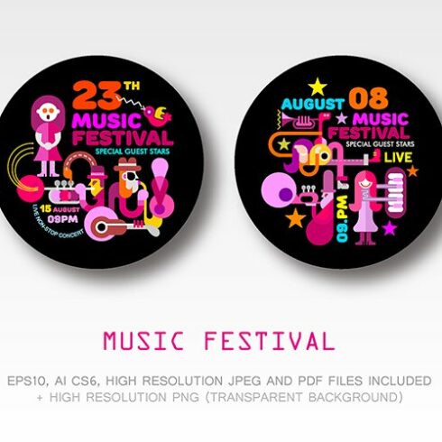 Music Festival round template design cover image.