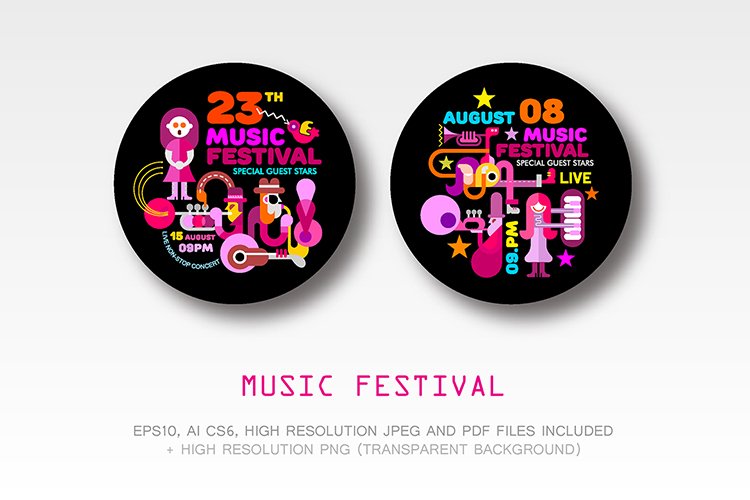 Music Festival round template design cover image.