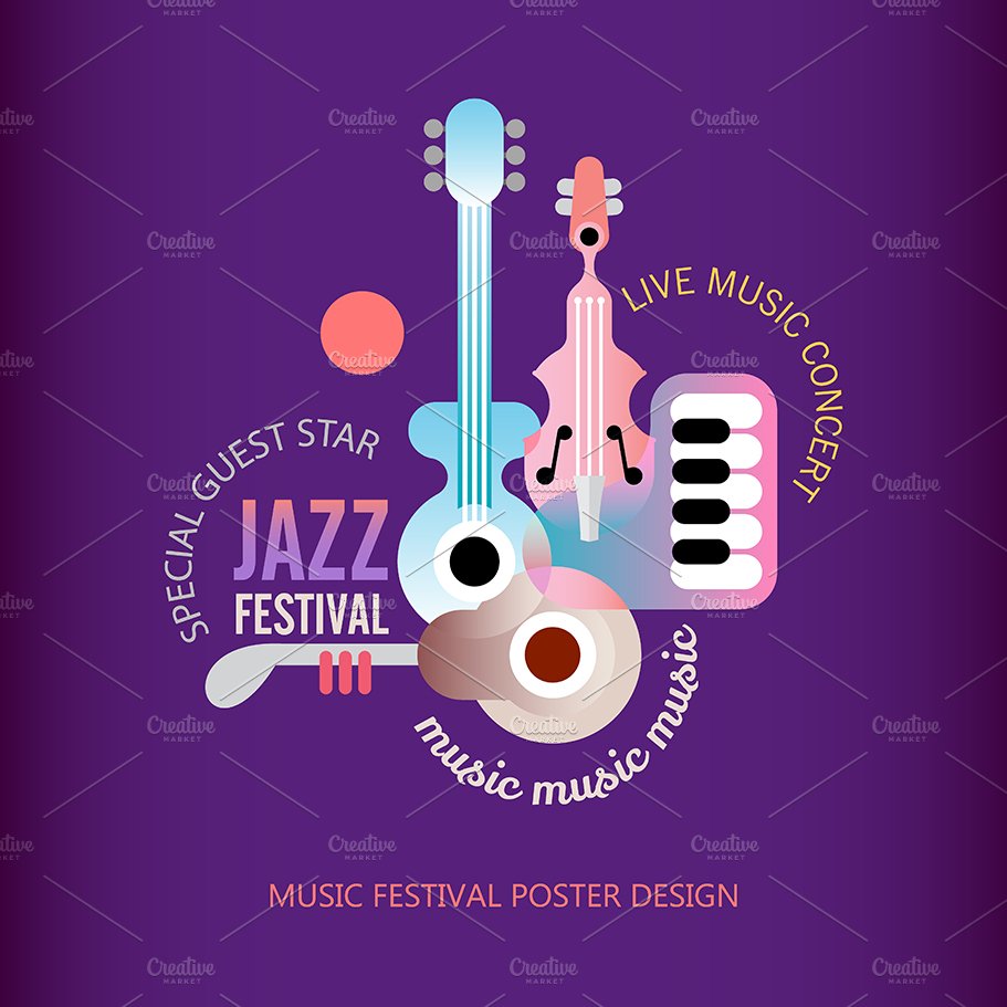 Jazz Festival vector poster design preview image.