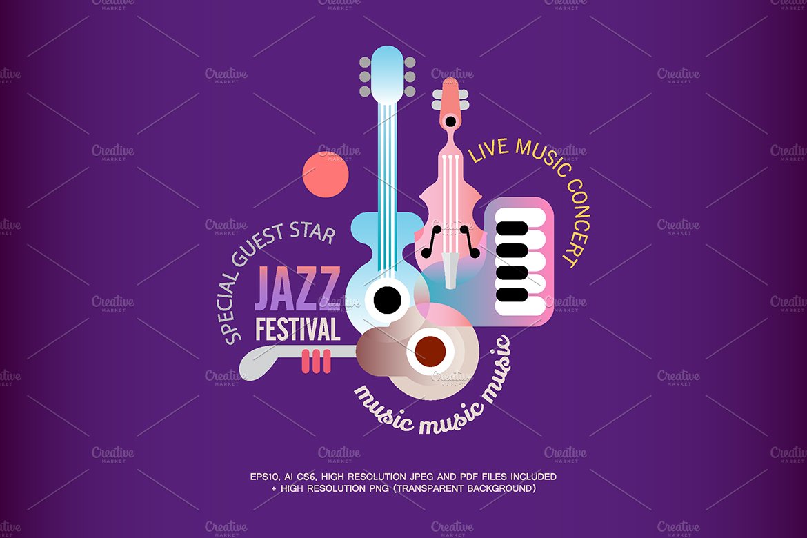 Jazz Festival vector poster design cover image.