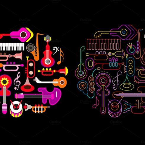 Musical Instruments Neon design cover image.