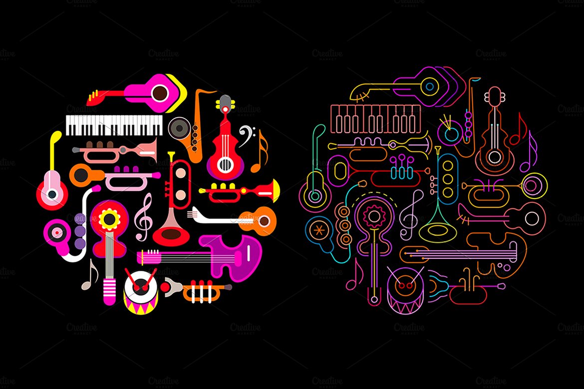 Musical Instruments Neon design cover image.