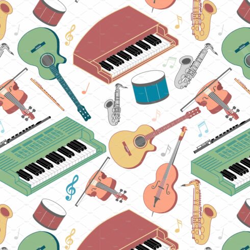 Musical instruments seamless pattern cover image.