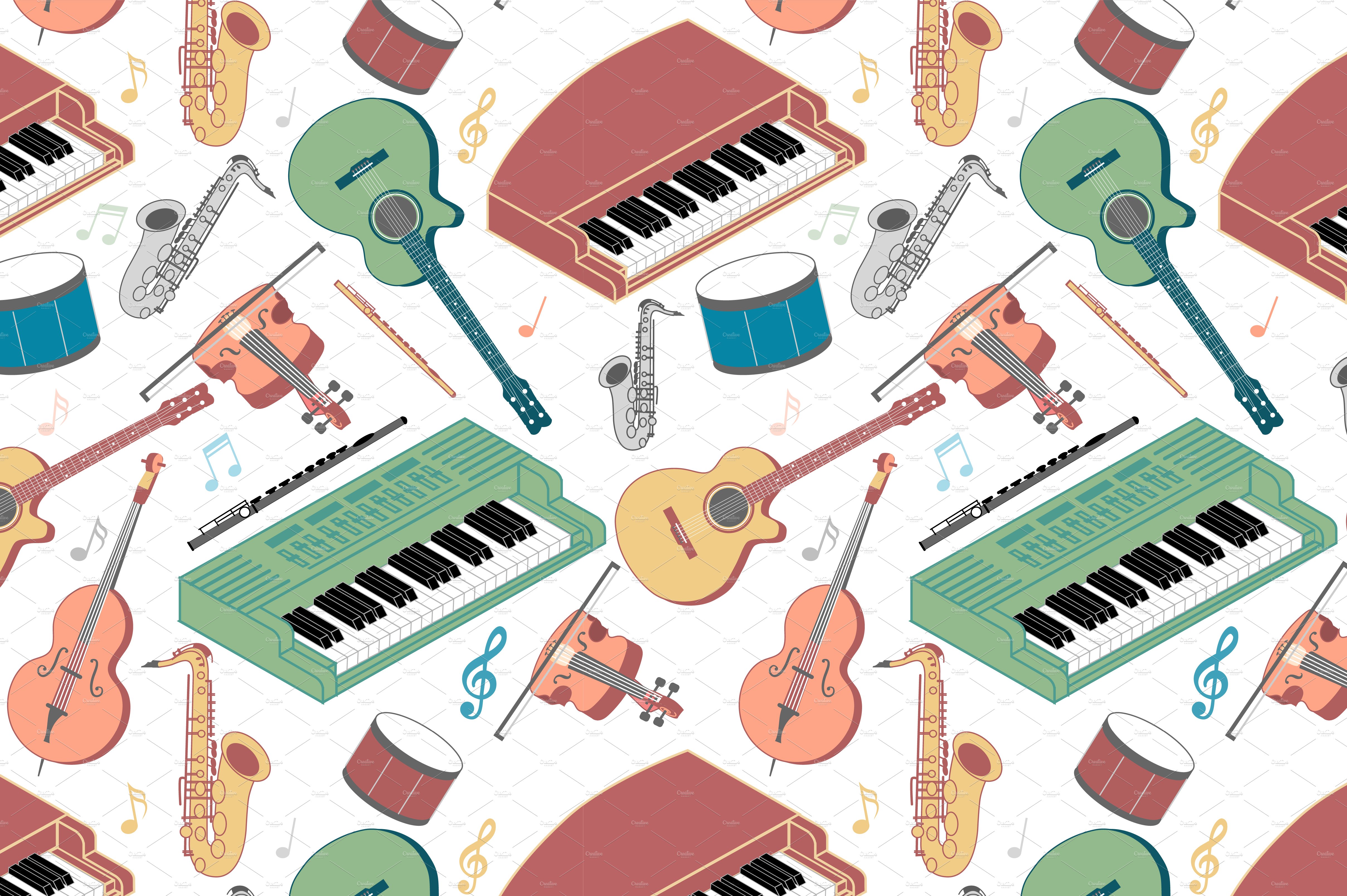 Musical instruments seamless pattern cover image.