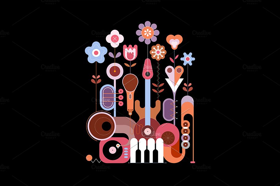 music instruments and flowers black 911 321