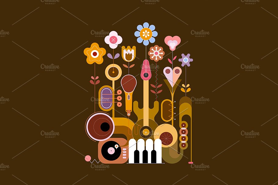 music instruments and flowers green 911 842