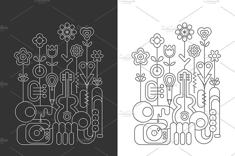 music instruments and flowers line art 911 585