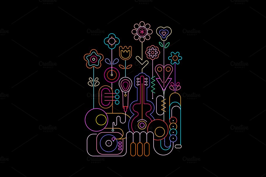 music instruments and flowers neon 911 312