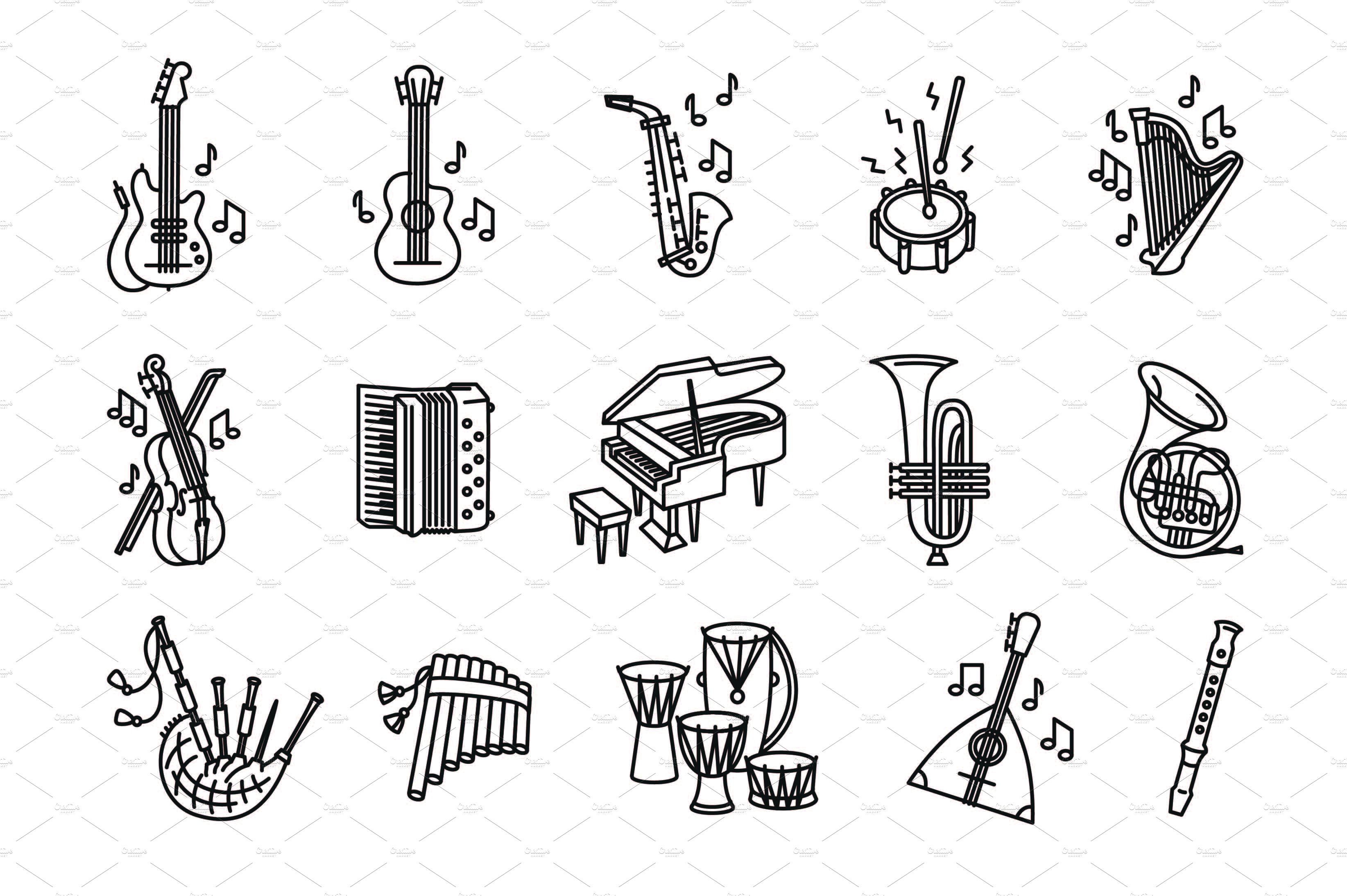Music instruments icon set cover image.