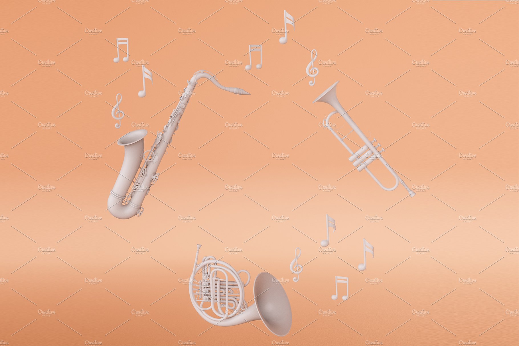 3D rendering with musical instrument cover image.