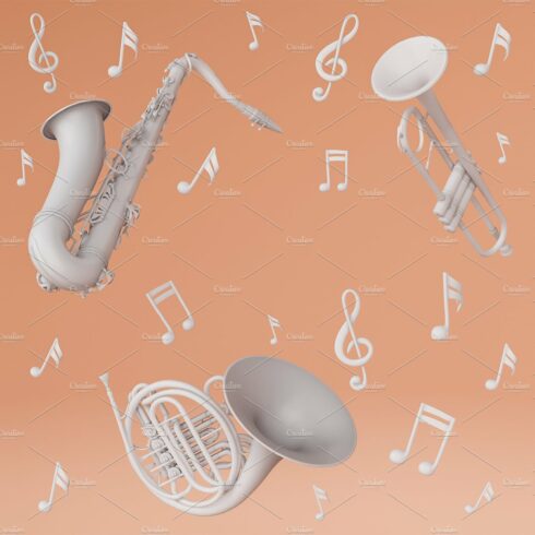 3D rendering musical instruments cover image.