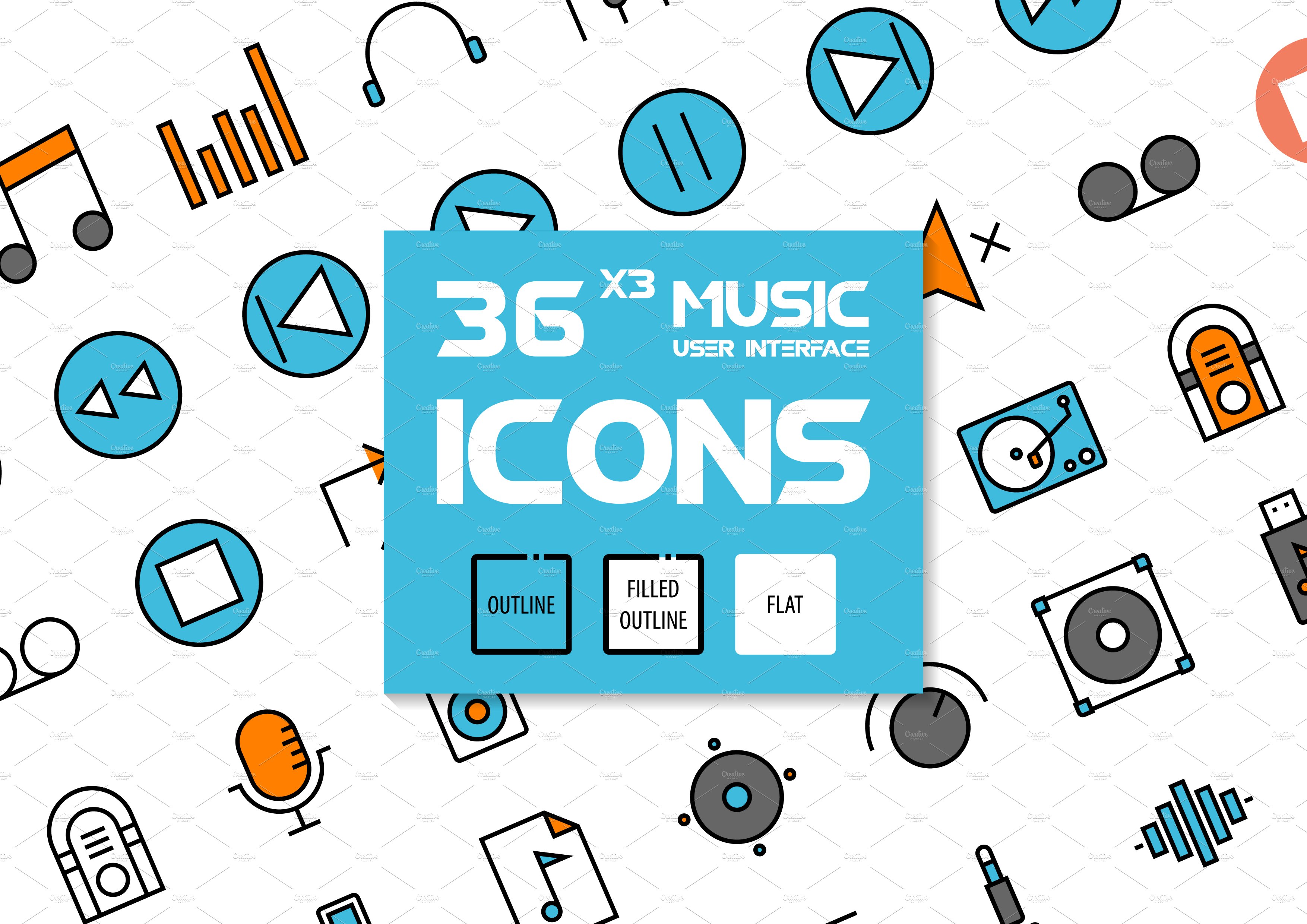 36x3 Music User Interface icons cover image.