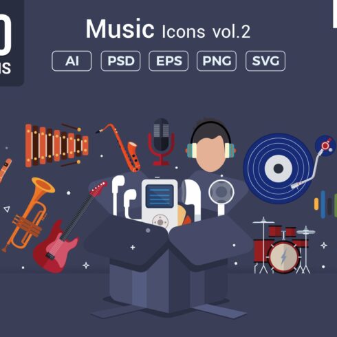 Flat Vector Icons Music Pack V2 cover image.