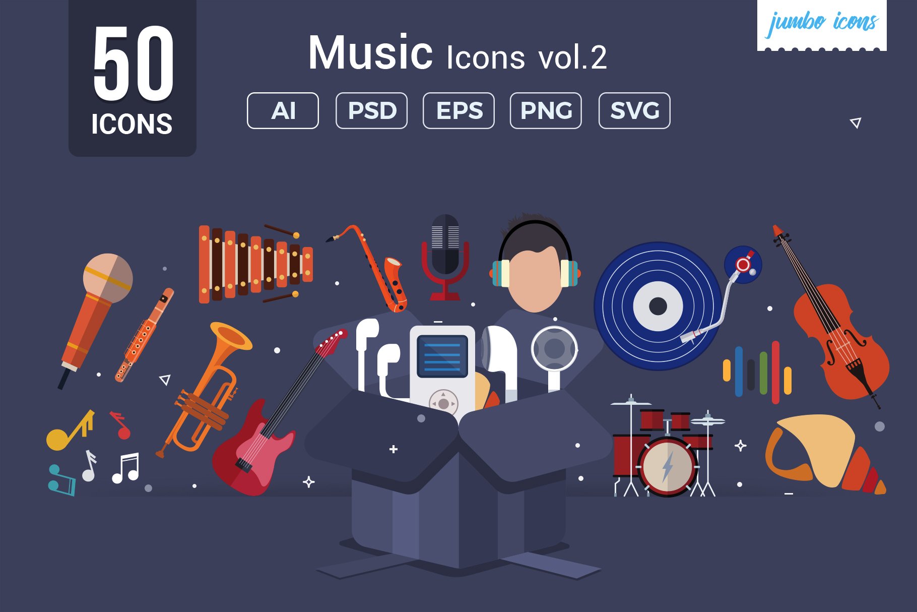 Flat Vector Icons Music Pack V2 cover image.